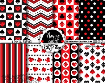 Playing Cards, Digital Paper, COMMERCIAL USE, Playing Card Pattern, Printable Paper, Planner Accessories, Cards Paper, Poker Paper