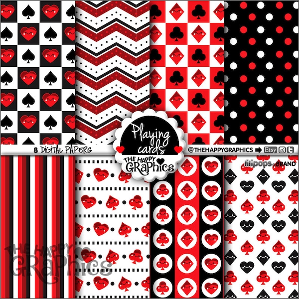 Playing Cards, Digital Paper, COMMERCIAL USE, Playing Card Pattern, Printable Paper, Planner Accessories, Cards Paper, Poker Paper