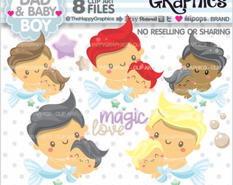 Dad Clipart, Dad Graphics, COMMERCIAL USE, Mermaid Clipart, Father Graphic, Father Clipart, Baby Clip Art, Family Clipart, Baby Boy