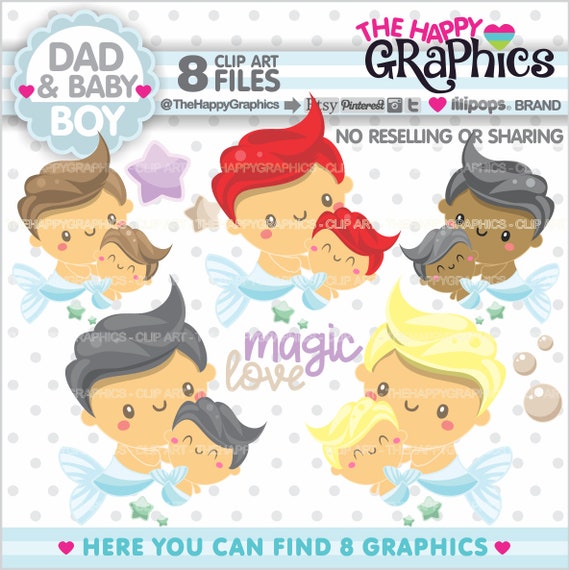Dad Clipart, Dad Graphics, COMMERCIAL USE, Mermaid Clipart, Father Graphic, Father Clipart, Baby Clip Art, Family Clipart, Baby Boy Il_570xn