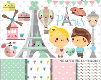 Paris Clipart, Paris Theme Party, COMMERCIAL USE, Eiffel Tower, Paris Party, Paris Graphics, Planner Accessories, Cute