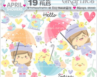 April Showers, Clipart, April Clipart, April Graphics, Rainy Day, Rain Clipart, Girl Clipart, Printable, Girl Graphic, Umbrella Clipart