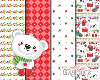 Christmas Digital Paper, Christmas Pattern, COMMERCIAL USE, Christmas Background, Polar Bear Pattern, Digital Scrapbook Paper, Scrapbook