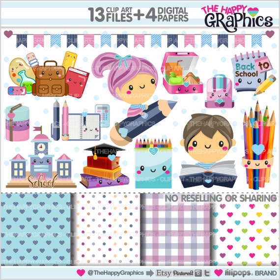 Back to School Clipart, Back to School Graphics, COMMERCIAL USE, Study, School Clipart, Planner Accessories, College Clipart Il_570xn