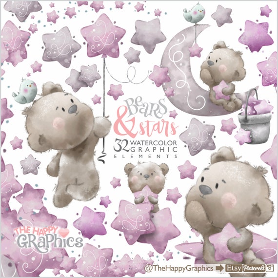Bear Clipart, Bear Watercolor, Bear Graphics, Welcome Baby Clipart, New Born Clipart, Watercolor Clipart, Animal Clipart, Little Animals Il_570xn