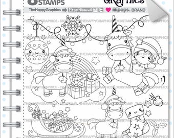 Unicorn Stamp, Commercial Use, Digi Stamp, Digital Image, Unicorn Digistamp, Unicorn Party, Christmas Stamp, Christmas Clipart