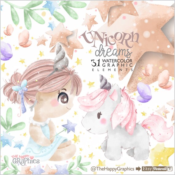Unicorn Clipart, Unicorn Graphics, COMMERCIAL USE, Watercolor Clipart, Watercolor Graphic, Children Illustration, Fairytale Clipart, Cute Il_570xn