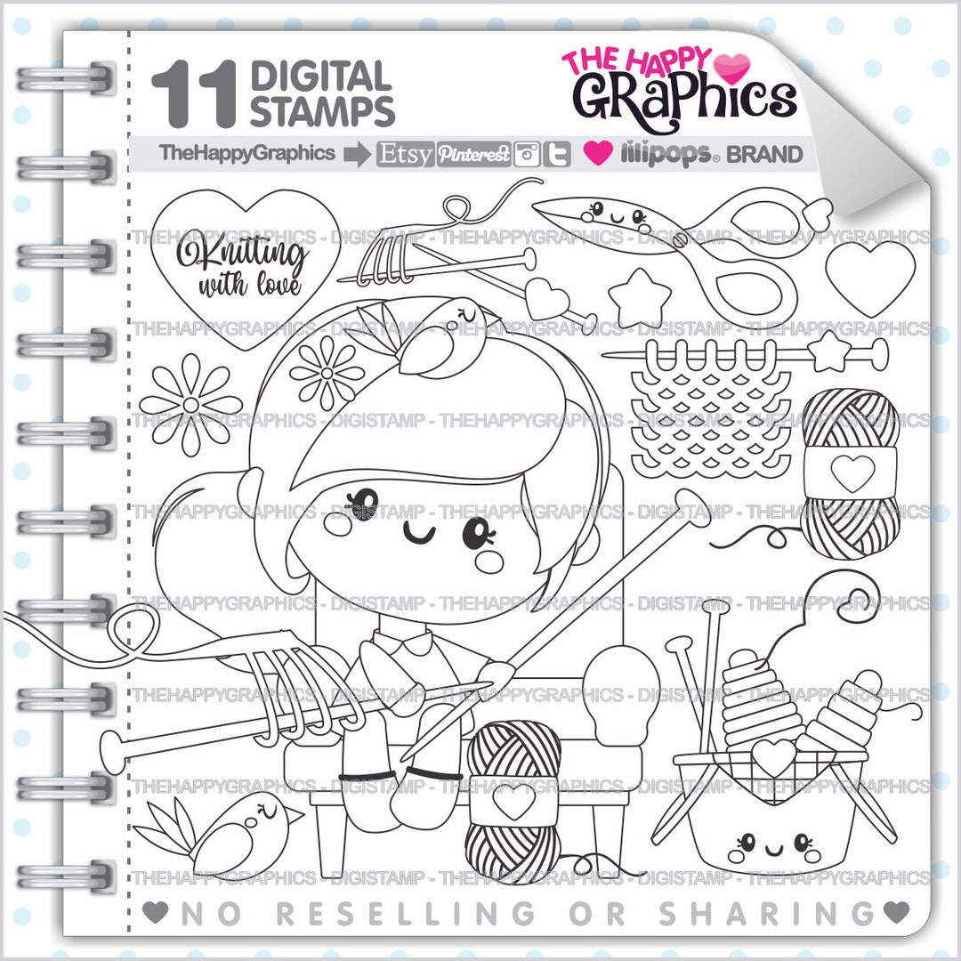 Knitting Stamp, Commercial Use, Digi Stamp, Digital Image, Knitting