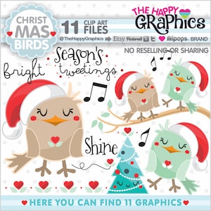 Christmas Clipart, Christmas Graphic, COMMERCIAL USE, Christmas Party, Christmas Girl, Season Clip Art, Seasonal Clipart, Christmas Birds image 1