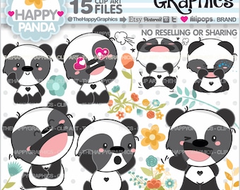 Panda Bear Clipart, Panda Bear Graphic, COMMERCIAL USE, Bear Party, Animal Clipart, China Clipart, Panda Moods, Mood Clipart, Cute, Digital