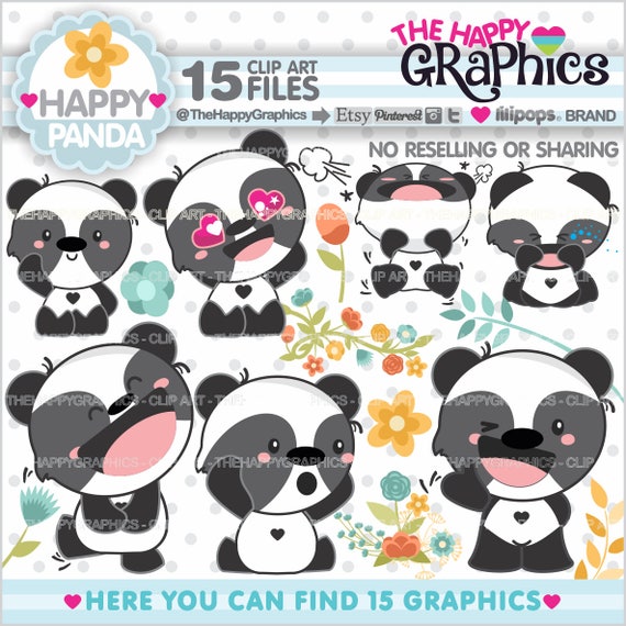 Panda Bear Clipart, Panda Bear Graphic, COMMERCIAL USE, Bear Party, Animal Clipart, China Clipart, Panda Moods, Mood Clipart, Cute Il_570xn