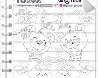 Love Stamp, Love Digistamp, Valentines Day Digistamp, COMMERCIAL USE, Valentine Stamp, Bear Digistamp, Couple Digistamp, Digital Stamps