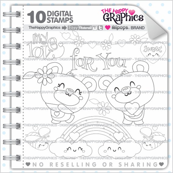 Love Stamp, Love Digistamp, Valentines Day Digistamp, COMMERCIAL USE, Valentine Stamp, Bear Digistamp, Couple Digistamp, Digital Stamps Il_570xn