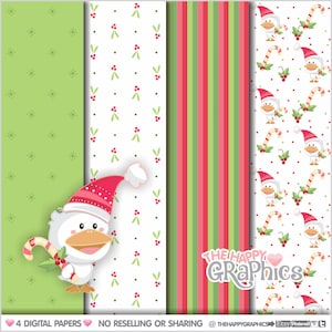 Christmas Digital Paper, Christmas Duck, Christmas Pattern, Printable Paper, Winter Pattern, Winter Digital Paper, Duck Paper, Animal Paper image 1