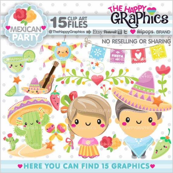 Mexican Clipart, Mexican Graphic, COMMERCIAL USE, Mexican Party, Planner Accessories, Kawaii Clipart, Cinco de Mayo, Mexico Clipart Il_570xn
