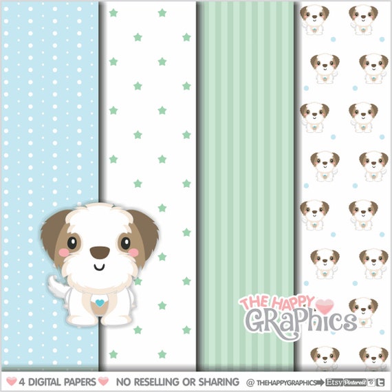 Dog Digital Paper, COMMERCIAL USE, Dog Pattern, Printable Paper, Puppy Pattern, Puppy Paper, Printable, Digital Pattern, Shih Tzu, ShihTzu Il_570xn