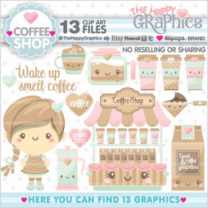 Coffee Clipart, Coffe Graphics, COMMERCIAL USE, Coffee Shop, Latte Clipart, Planner Accessories, Coffee Party, Cup of Coffee, Coffee Girl image 1