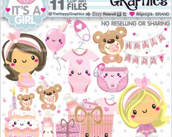 Clipart de bébé, graphiques de bébé, utilisation commerciale, fête de bébé, Clipart de douche de bébé, Clipart de bébé fille, révéler la fête, bébé de bienvenue, mignon