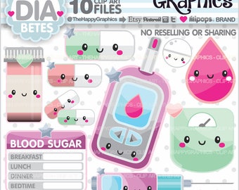 Clipart de diabète, graphiques de diabète, utilisation commerciale, graphiques de glucomètre, clipart de glucose, traqueur de sucre, médical, hôpital, docteur, mignon