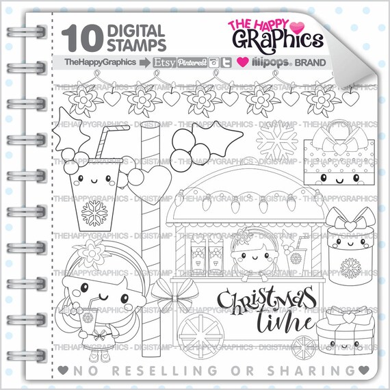 Christmas Stamp, COMMERCIAL USE, Digi Stamp, Digital Image, Christmas Digistamp, Coloring Page, Christmas Graphic, Shopping Stamp Il_570xn