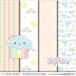 Weather, Digital Paper, COMMERCIAL USE, Weather Pattern, Printable Paper, Forecast Pattern, Forecast Paper, Pastel Paper, Cloud, Sun Paper image 1