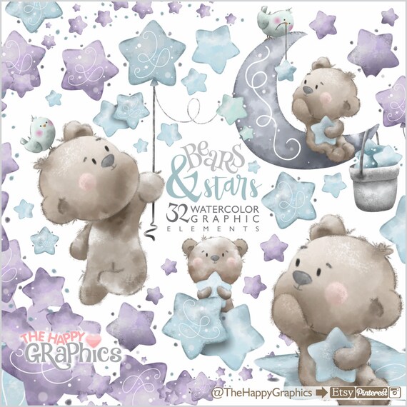 Bear Clipart, Bear Watercolor, Bear Graphics, Welcome Baby Clipart, New Born Clipart, Watercolor Clipart, Animal Clipart, Little Animals Il_570xn