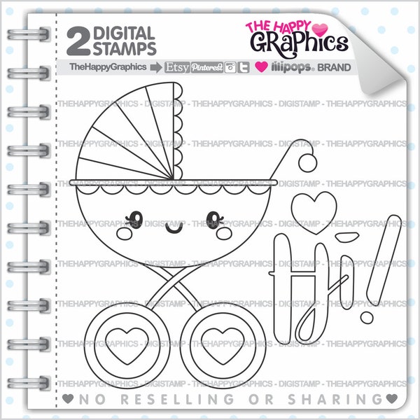 Baby Stroller, Digital Stamp, COMMERCIAL USE, Digi Stamp, Baby Digistamp, Child Carrier Digital Stamp, Welcome Baby Digistamp, Nursery Stamp