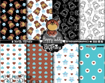 Baby Digital Paper, COMMERCIAL USE, Printable Paper, Baby Pattern, Bear Digital Paper, Cute Background, Bear Pattern, Party