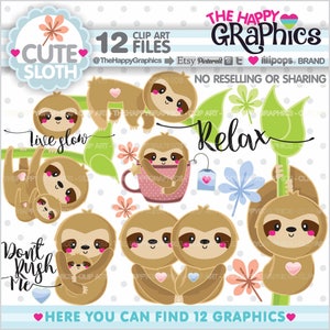 Sloth Clipart, Sloth Graphic, COMMERCIAL USE, Sloth Party, Sloth Clip Art, Animal Clipart, Sleepy Sloth, Forest Animal, Sloth Images, Cute image 1