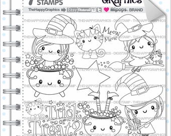 Halloween Stamp, Commercial Use, Digi Stamp, Digital Image, Halloween Digistamp, Halloween Party, Halloween Clipart, Witch Stamp, Art Line