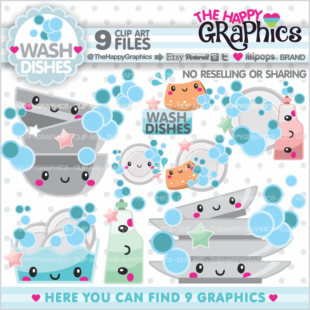 Wash Dishes Clipart, Wash Dishes Graphic, COMMERCIAL USE, Planner