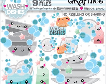 Wash Dishes Clipart, Wash Dishes Graphic, COMMERCIAL USE, Planner Accessories, Clean Up Clipart, Dishwasher, Cleaning