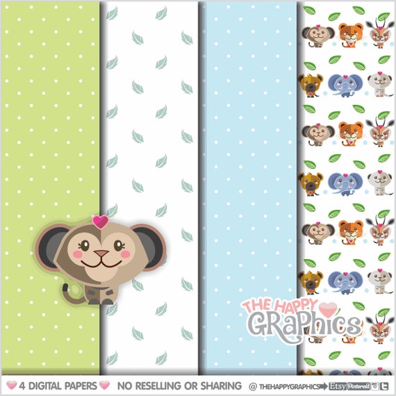 Jungle Digital Paper, Jungle Pattern, Printable Paper, Digital Paper, Animal Paper, Animal Pattern, Zoo Paper, Zoo Pattern, Zoo Party, Cute Il_570xn