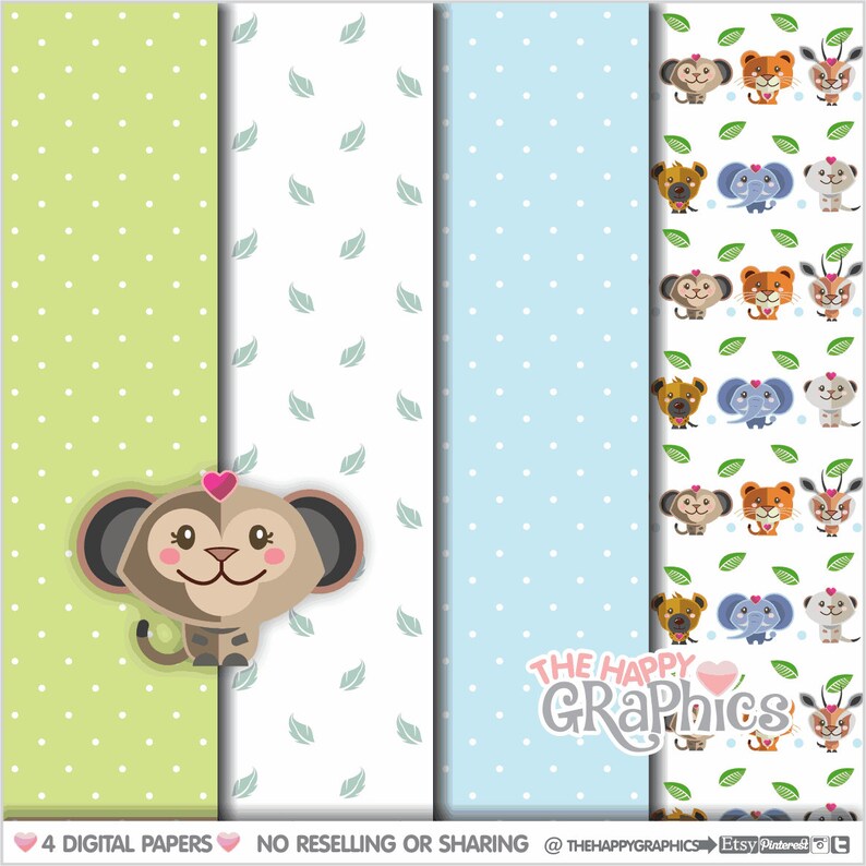 Jungle digitaal papier, jungle patroon, afdrukbaar papier, digitaal papier, dierlijk papier, dierlijk patroon, dierentuin papier, dierentuin patroon, zoo party, cute afbeelding 1