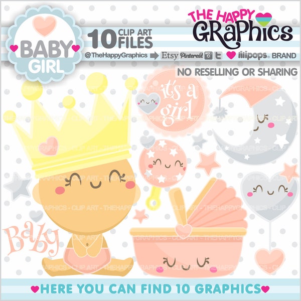 Baby Girl Clipart, Baby Girl Graphics, COMMERCIAL USE, New Born Clipart, Welcome Baby Clipart, Baby Shower Clipart, Baby Images, Baby Girl