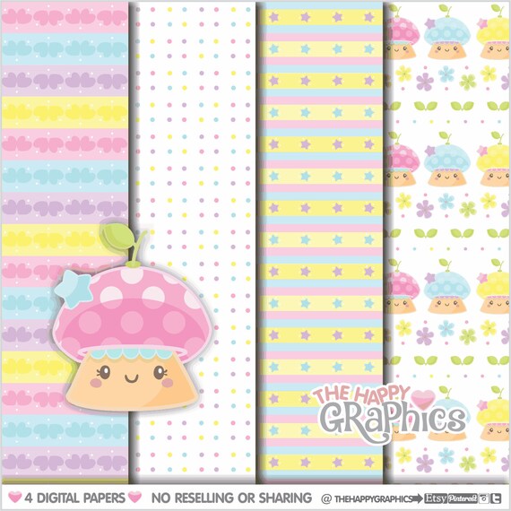 Mushroom Digital Paper, COMMERCIAL USE, Mushroom Pattern, Printable Paper, Spring Pattern, Spring Paper, Colorful Paper, Colorful Pattern Il_570xn