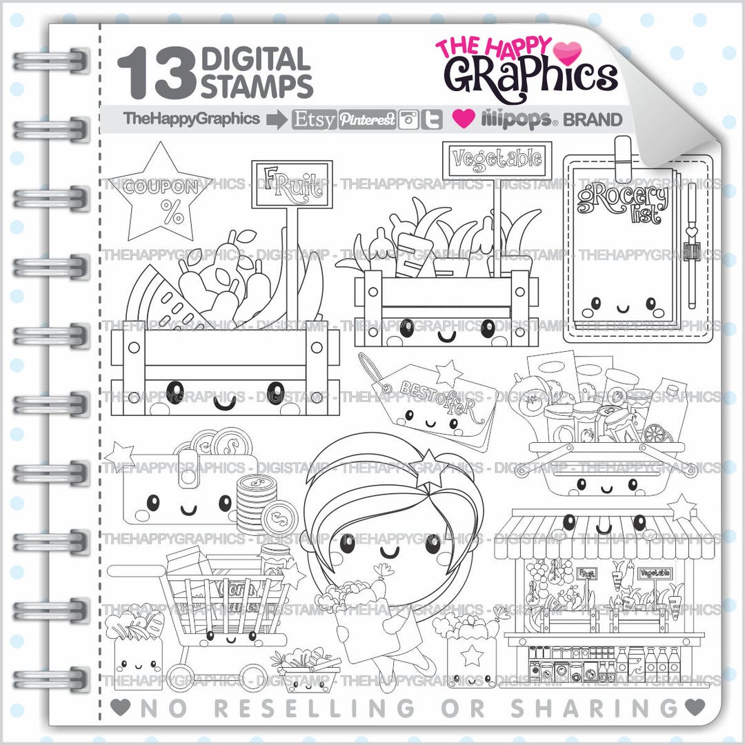 Grocery Stamps, Commercial Use, Digi Stamp, Digital Image, Grocery