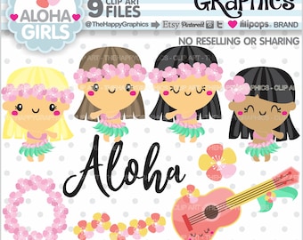 Summer Clipart, Summer Graphics, COMMERCIAL USE, Aloha Cliparts, Hula Clipart, Hawaii Clip Art, Dancer Clipart, Kawaii Clipart, Cute