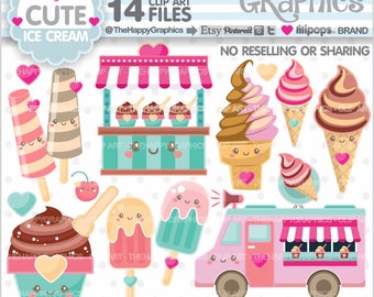 Ice Cream Clipart, Ice Cream Graphics, COMMERCIAL USE, Cute Clipart, Ice Cream Truck, Planner Accessories, Ice Cream Shop, Summer Clipart