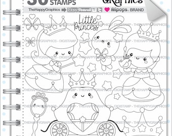 Princess Stamps, Princess Digital Stamps, COMMERCIAL USE, Fairy Tale Stamps, Fairy Tale Digital Stamps, Unicorn Stamps, Rainbow Stamps