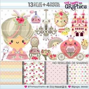 Marie Antoinette Clipart, Princess Clipart, COMMERCIAL USE, Marie Antoinette Graphics, Planner Accessories, Princess Party image 1