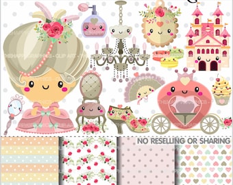 Marie Antoinette Clipart, Princess Clipart, COMMERCIAL USE, Marie Antoinette Graphics, Planner Accessories, Princess Party