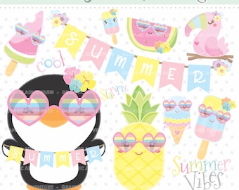 Penguin Clipart, Summer Clipart, Penguin Graphics, Penguin Cliparts, Summer Party, Cool Summer, Digital Graphics, Pineapple, Watermelon