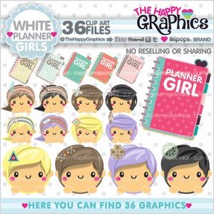 Planner Girl, Clipart, Planning Graphics, COMMERCIAL USE, Planner Party, Planner Accessories, Kawaii Clipart, Face Cliparts, Boho Clipart image 1