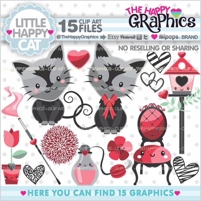 Cat Clipart, Cat Graphic, COMMERCIAL USE, Cat Party, Black Cat Clipart, Cute Cat, Fancy Cat, Animal Clipart, Pet Digital, Digital Graphics image 1