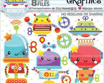 Robot Clipart, Robot Graphic, COMMERCIAL USE, Robot Party, Planner Accessories, Robot Clip Art, Cute Graphic, Cute Clipart