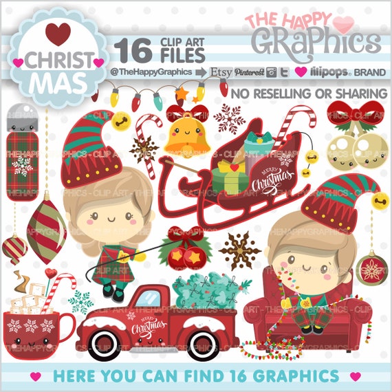 Christmas Clipart, Christmas Graphics, COMMERCIAL USE, Christmas Party, Tartan Clipart, Winter Clipart, Classic Christmas, Holidays Il_570xn