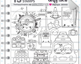 Travel Stamp, COMMERCIAL USE, Digi Stamp, Travel Digistamp, Travel Digital Stamp, Kawaii Stamps, Traveling Stamps, Tourism Stamps