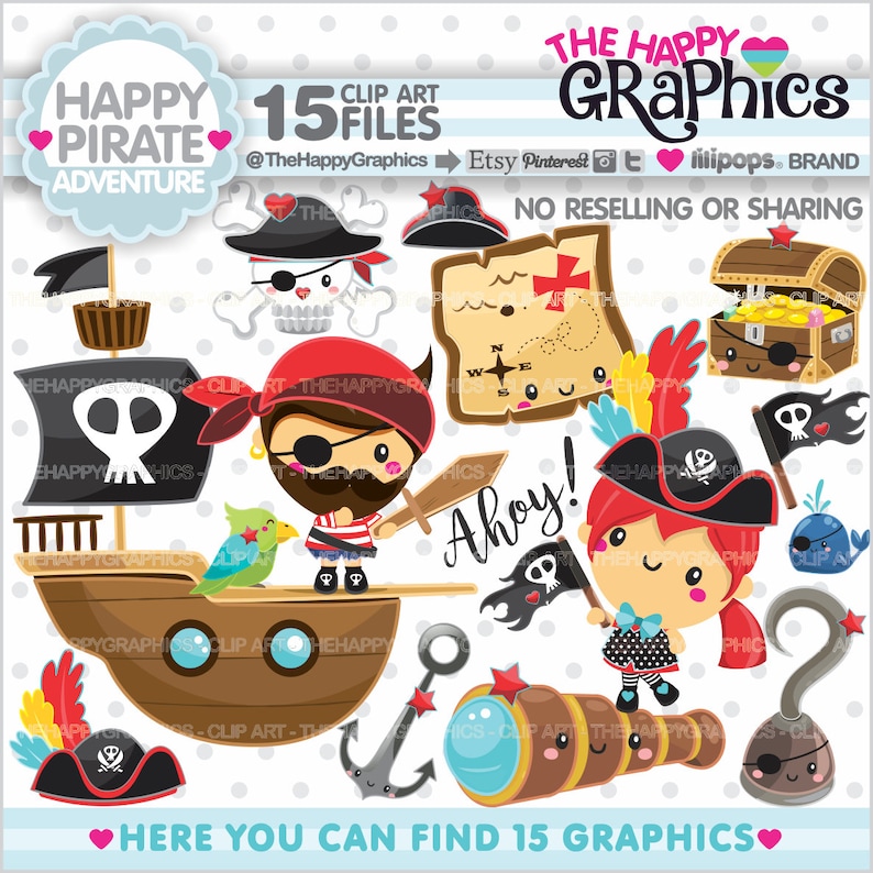 Pirate Clipart, Pirate Graphic, COMMERCIAL USE, Pirate Party, Pirate Boy, Pirate Girl, Kid Cliparts, Educational, Teacher Graphics image 1