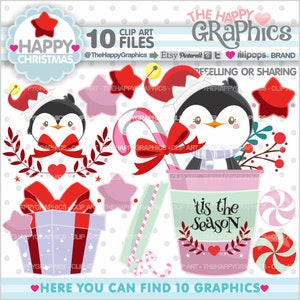 Christmas Clipart, Christmas Graphics, COMMERCIAL USE, Christmas Penguin, Travel Mug, Mug, Christmas Party, Christmas Celebration, Winter image 1